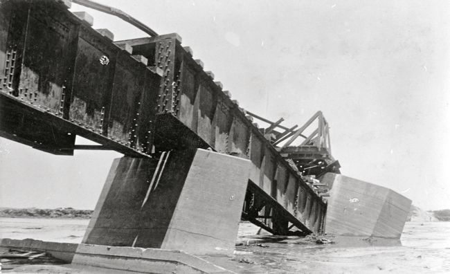 Damaged railway bridge between Swakopmund and Walvis Bay, Namibia