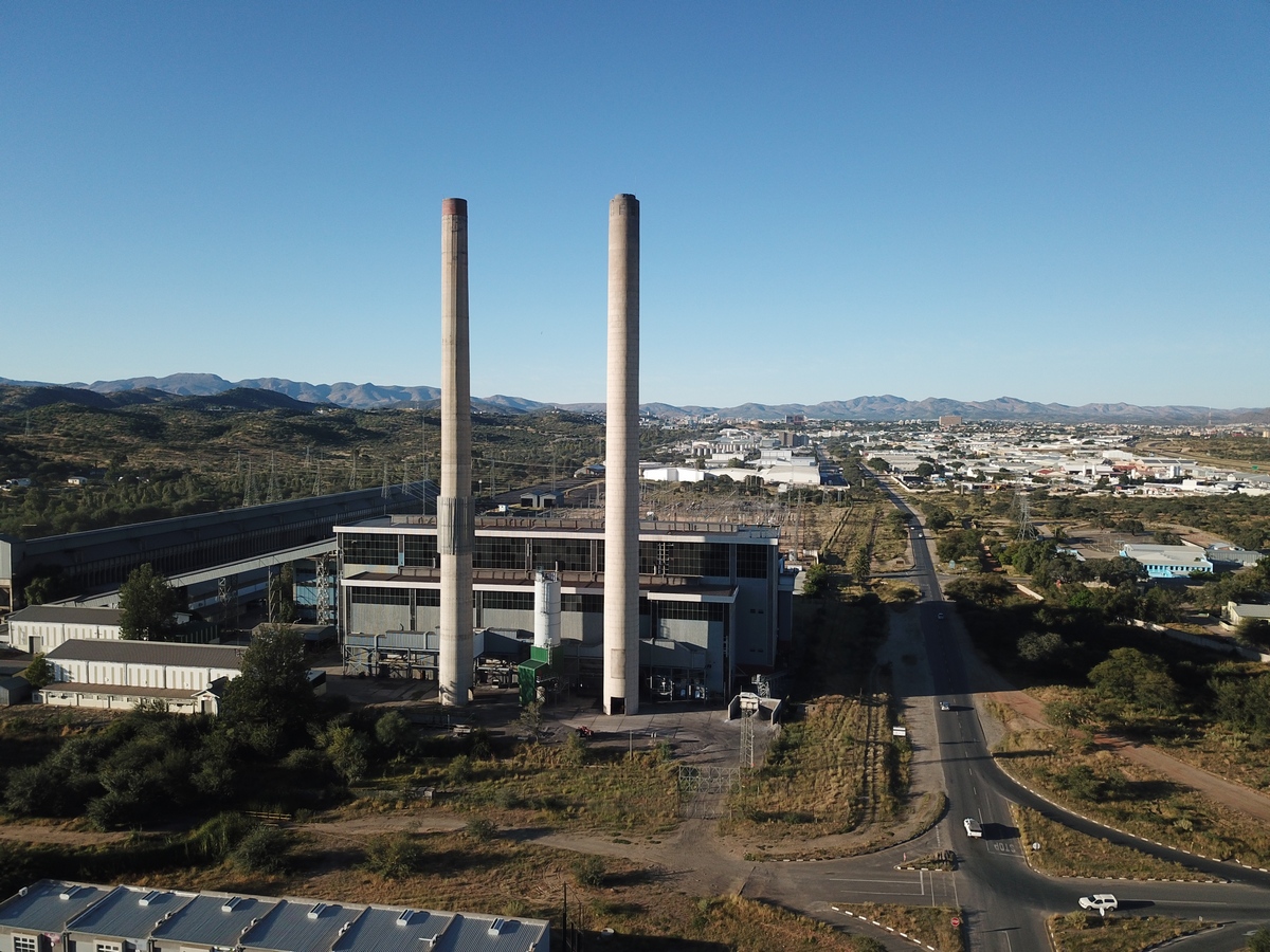 Van Eck Power Station and its 105 m chimneys in Windhoek, Namibia