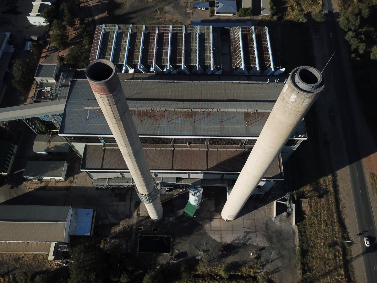 Van Eck Power Station and its 105 m chimneys in Windhoek, Namibia